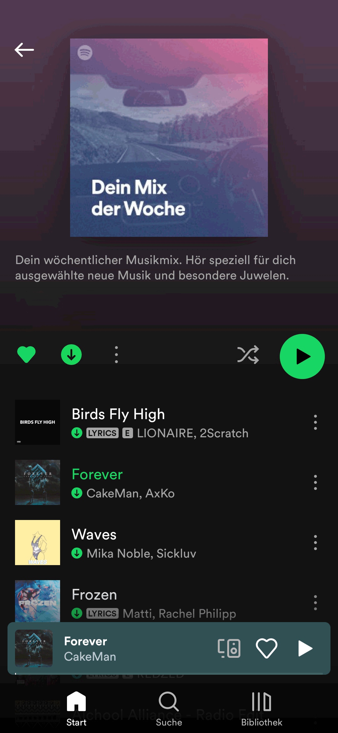 Beispiel einer Playlist, Mix der Woche