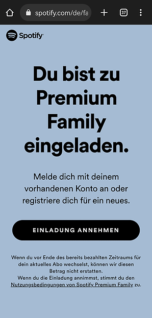 Spotify-Seite mit dem Knopf Einladung annehmen